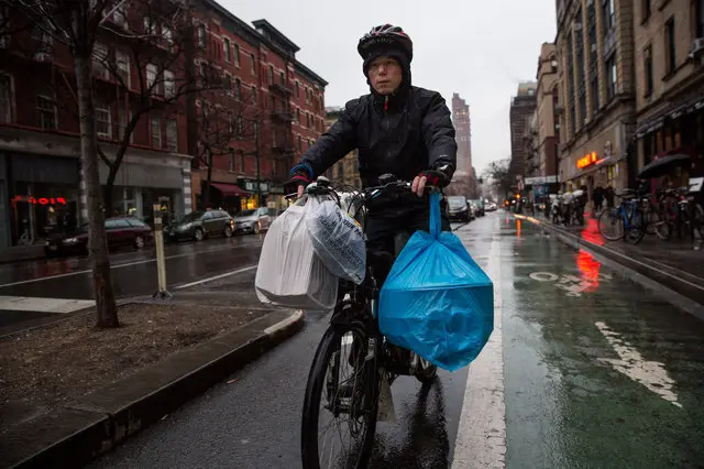 Delivery cyclist Dong Shixiang on the Upper West Side last year